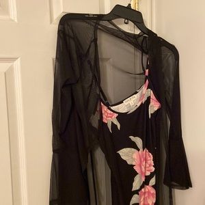 Black with flowers dress with see through shirt to go over it